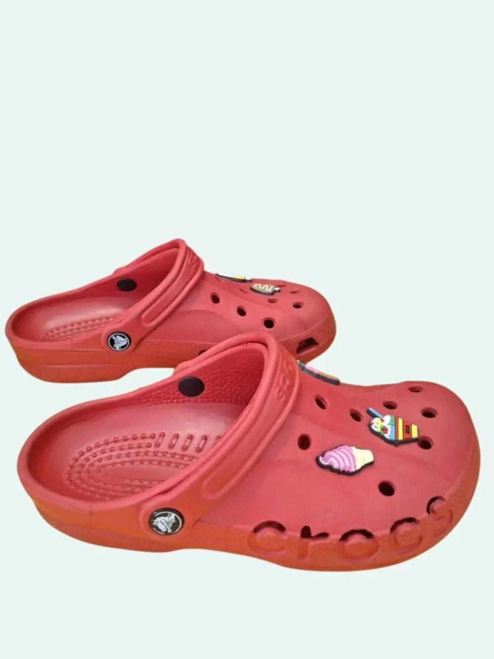 Crocs  Kids Red Clogs With Ice Cream Jibbitz Size 5/7 *SH1